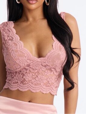 Lace Bralette Crop Top - Dusty Rose